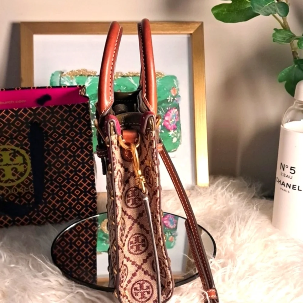 Tory Burch NWOTs Mini T Monogram Jacquard Studded North-South Tote Bag